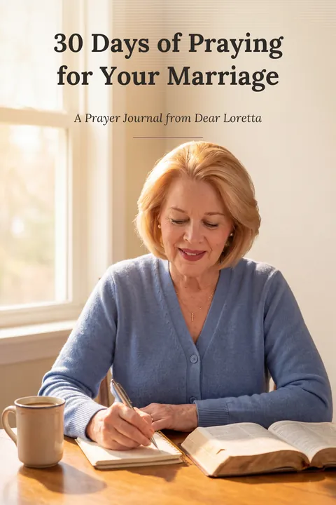 The cover of 30 Days of Praying for Your Marriage, a prayer journal from Dear Loretta.